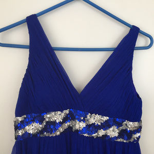 Aidan Mattox Royal Blue Silk V-Neck Long Dress